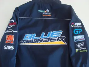 Blauw geel ruglogo van Bleu Thunder